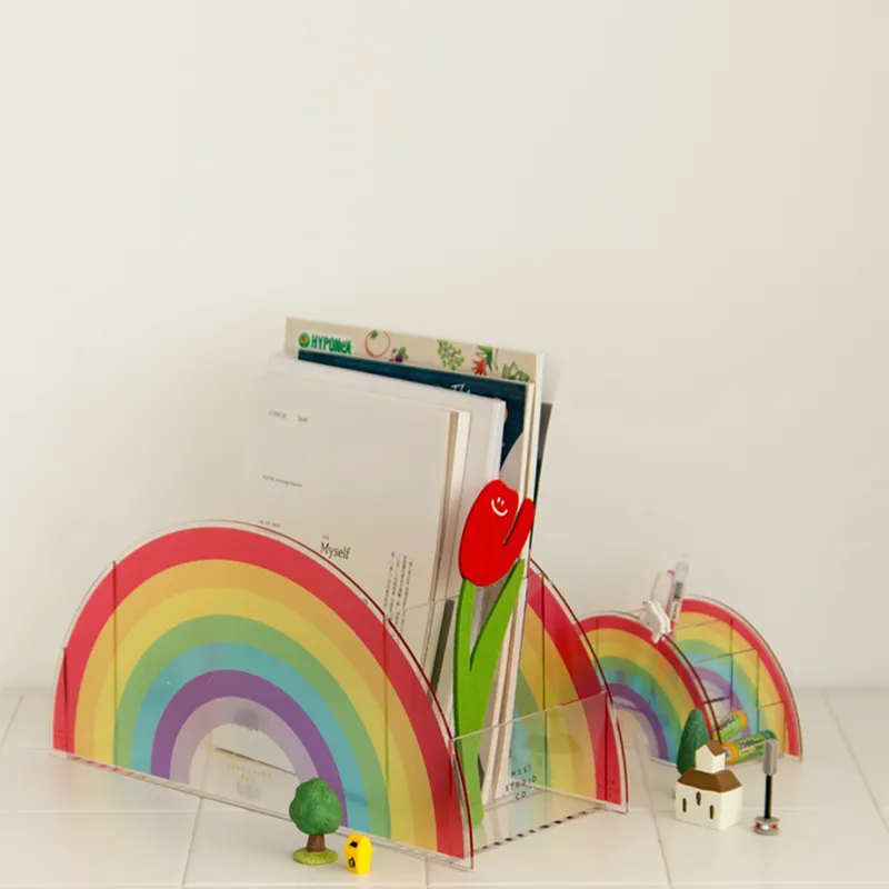 Art Deco Freestanding Magazine Organizer Holder Rainbow-Shaped Magazine Storage Rack