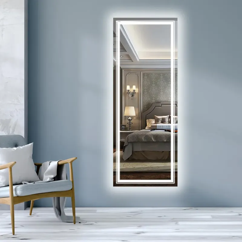 Full Length Wall Mirror with LED Light 21'' x 55'' White Frameless Dressing Mirror