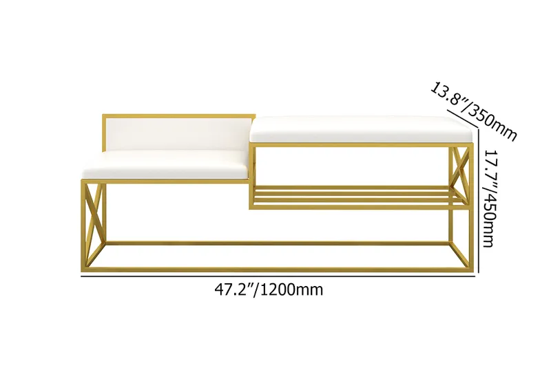 Modern PU Leather Upholstered Entryway Bench White with Gold Legs