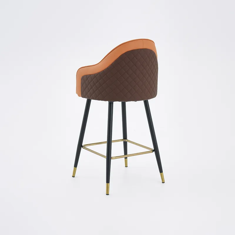 Modern PU Leather Bar Stool in Beige with Full Back & Arms