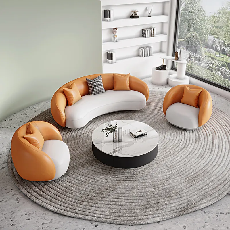 Modern Leather Upholstered Sofa 3-Seater Sofa 82.7" Orange&White Sofa