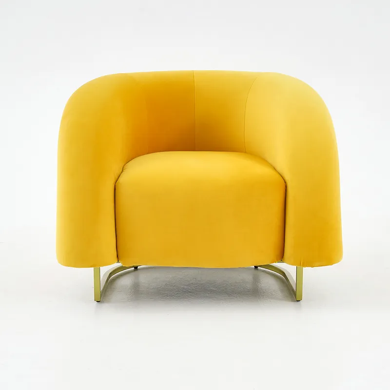 Creative & Modern Yellow Solid Wood & Velvet Accent Chair with Metal Base