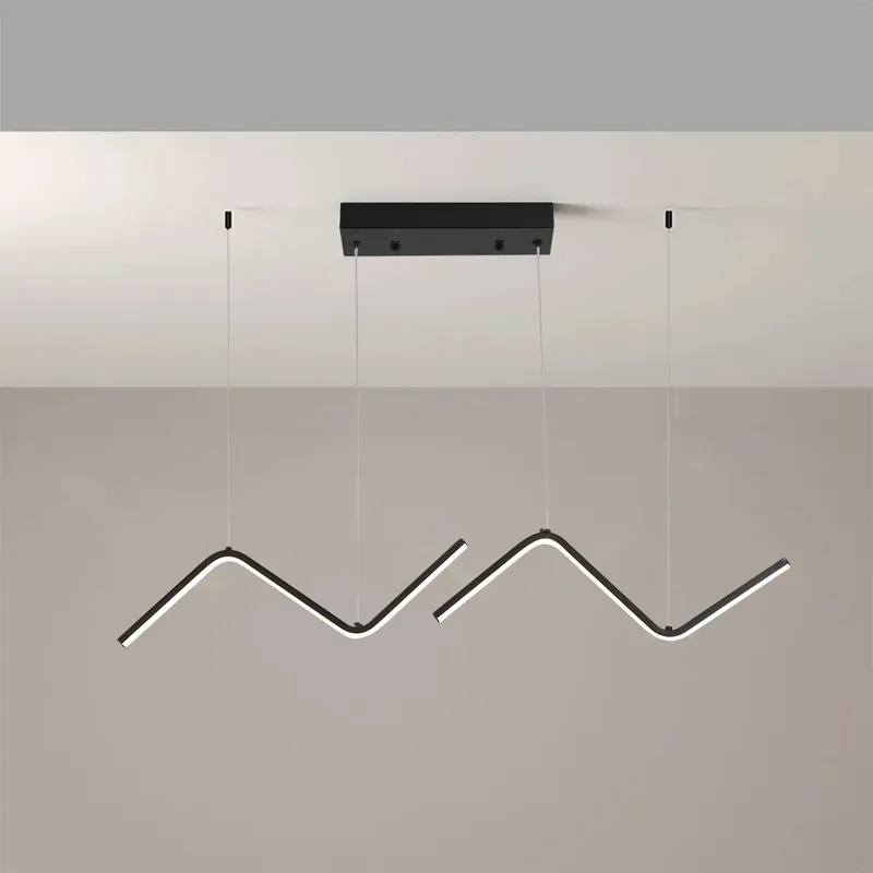 Minimalist Black Geometric Island Light 2-Light Linear LED Kitchen Pendant Light