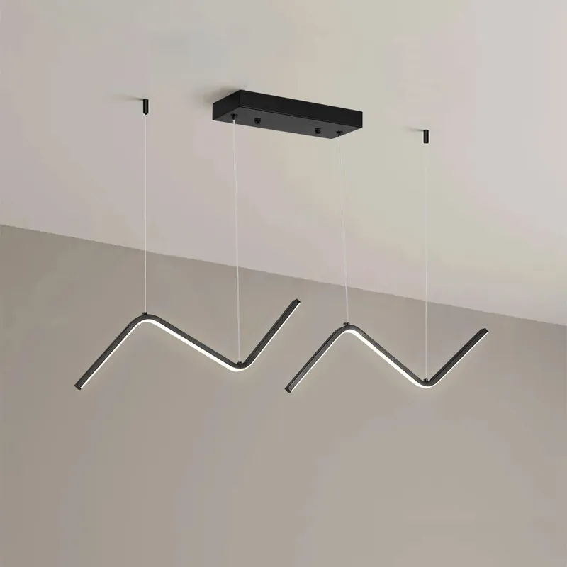 Minimalist Black Geometric Island Light 2-Light Linear LED Kitchen Pendant Light