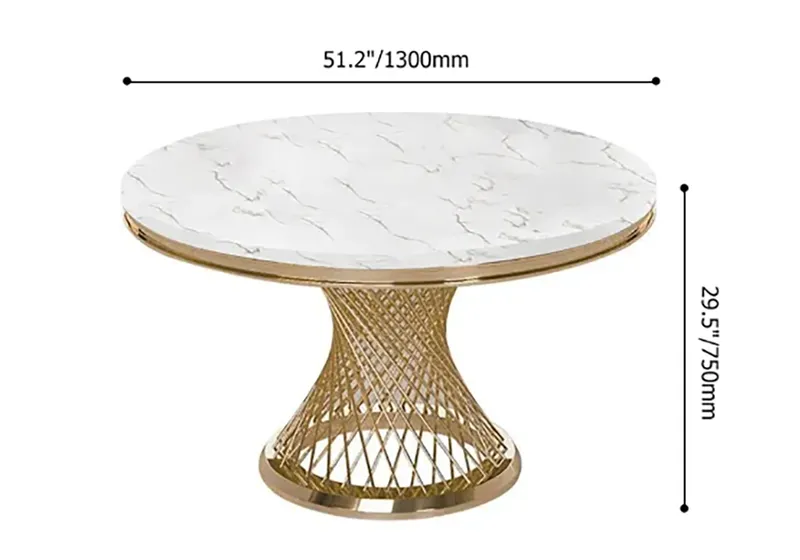 Modern 51" Round Dining Table Sintered Stone Tabletop & Golden Stainless Steel Pedestal