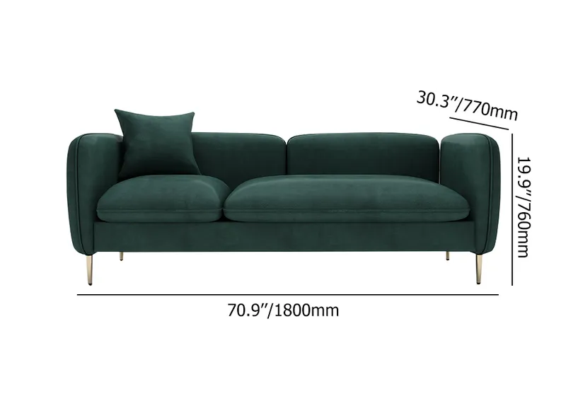 70.9" Modern Leath-Aire 3-Seater Sofa in Green Upholstered with Stainless Steel Base