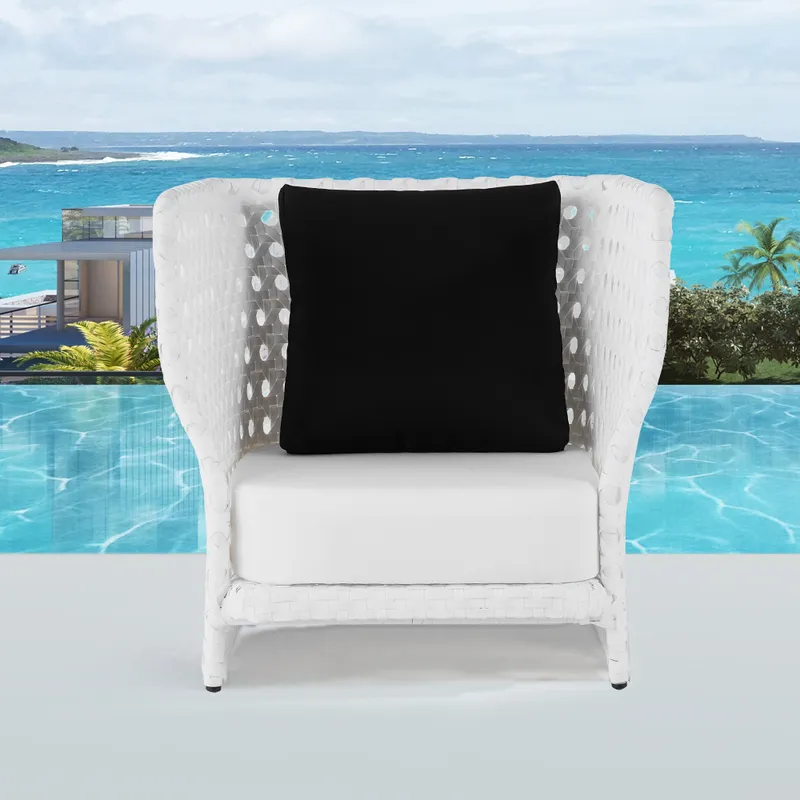 All-Weather White Patio Club Chair Wicker Outdoor Club Chair with Cushion & Pillow