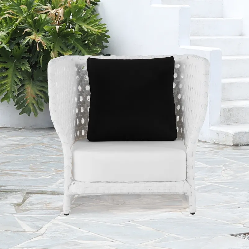 All-Weather White Patio Club Chair Wicker Outdoor Club Chair with Cushion & Pillow