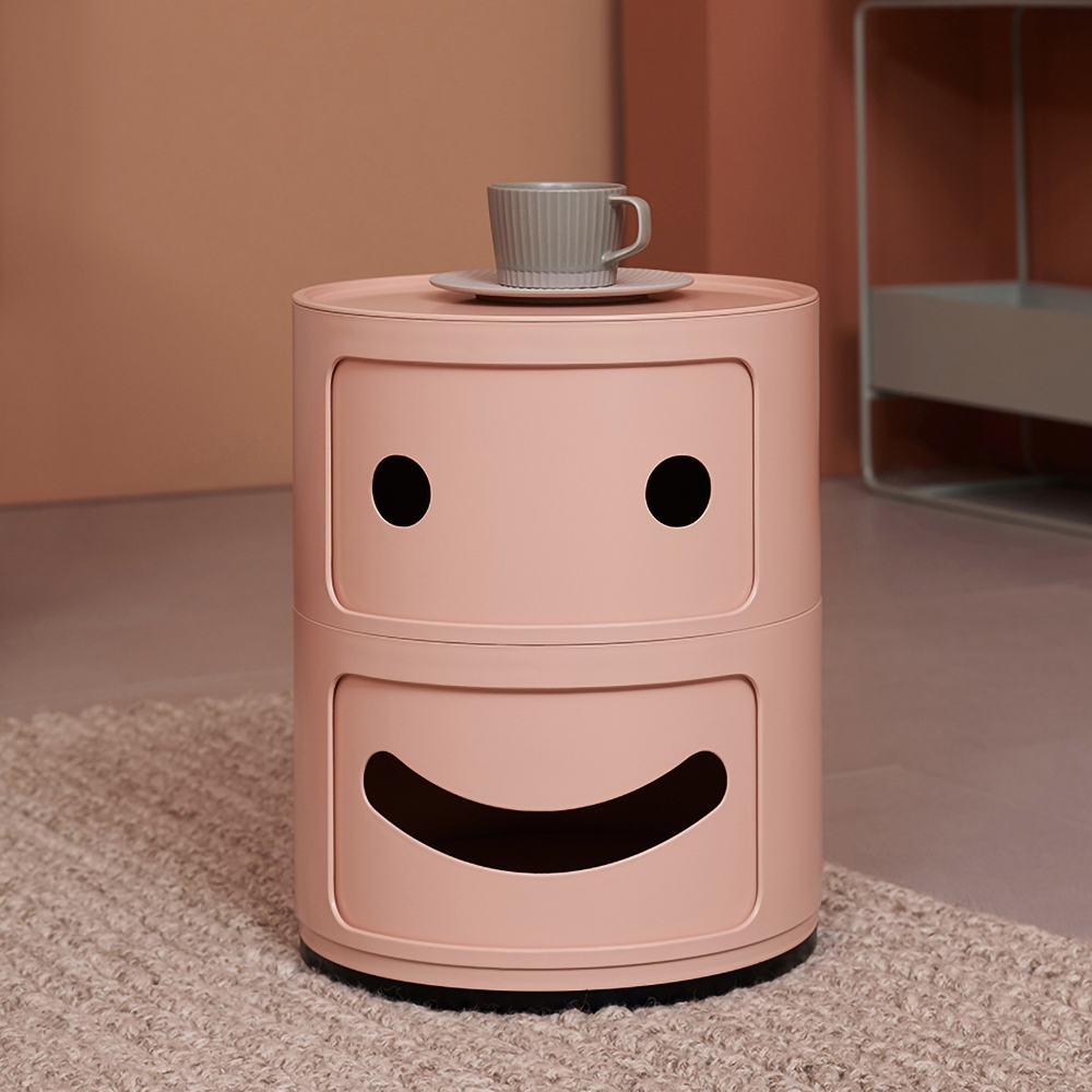 

Modern Nightstand Pink Round Nightstand with Drawers Storage Bedside Table