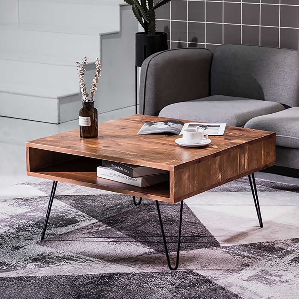 

Farmhouse 31" Square Coffee Table Distressed Wood with Open storage Metal Base