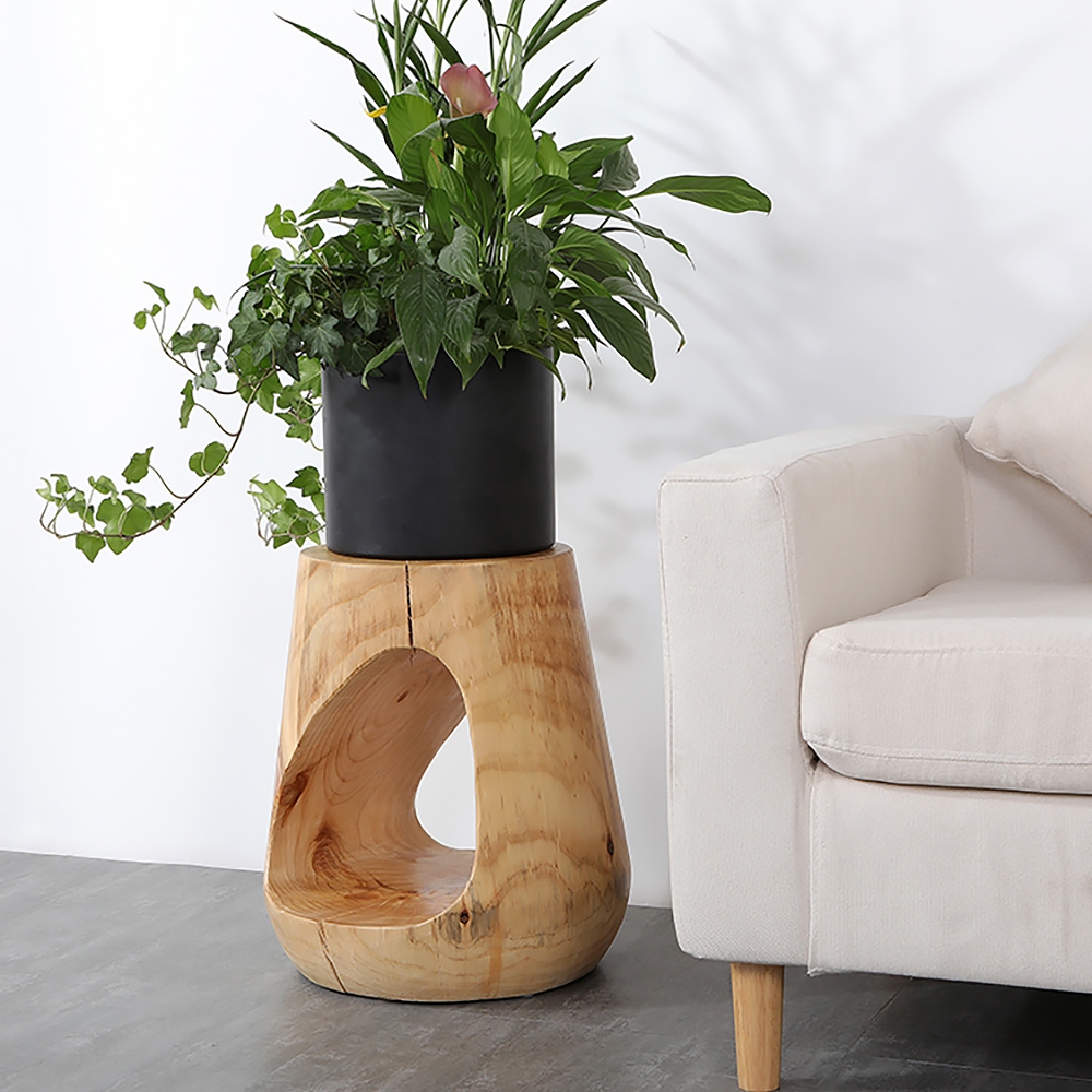

Farmhouse Wood Side Table Round End Table with Storage Pine Wood in Natural
