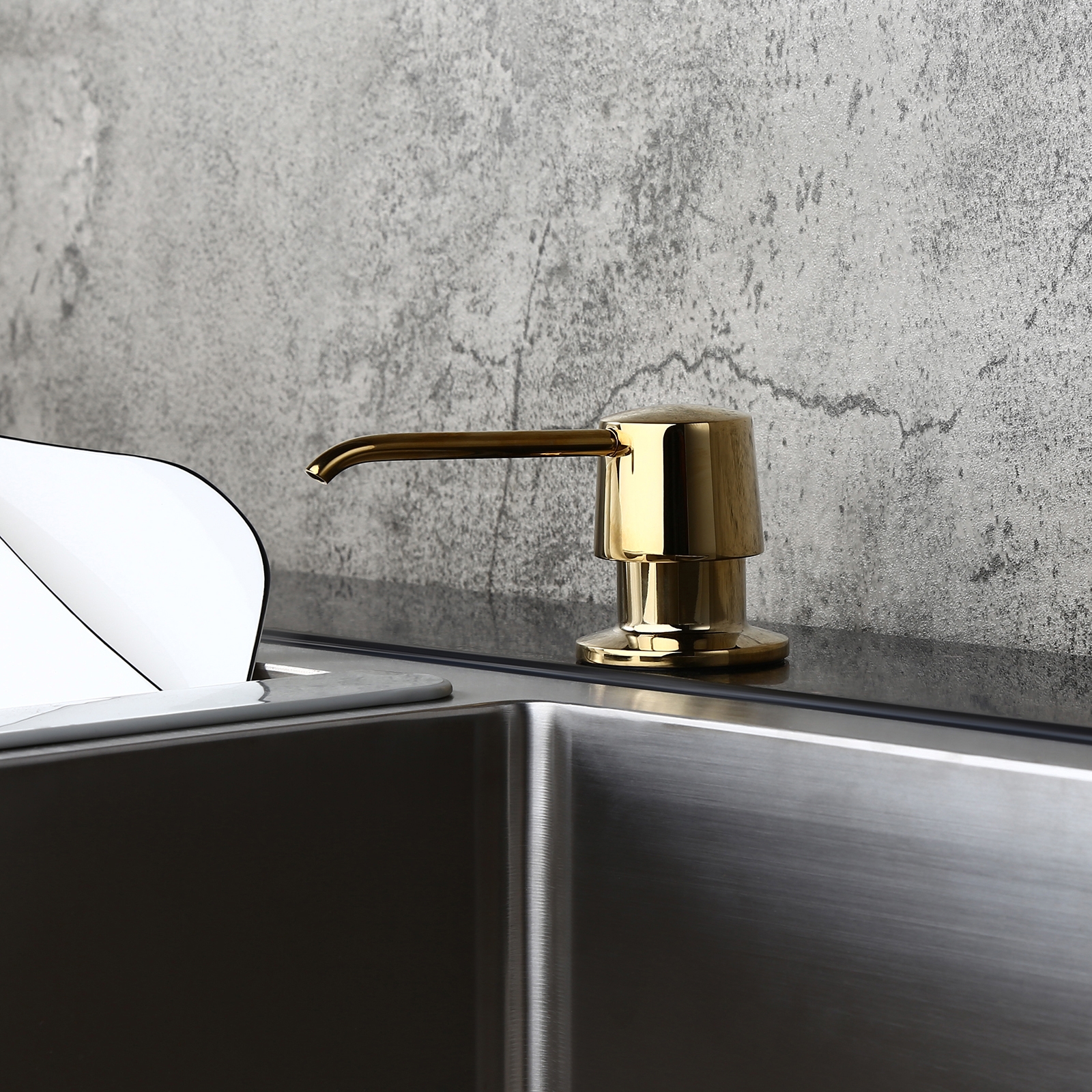 Modern Polished Gold Deck Mount Sink Soap Dispenser With Solid Brass Self-priming Pump 12 Oz Bottle