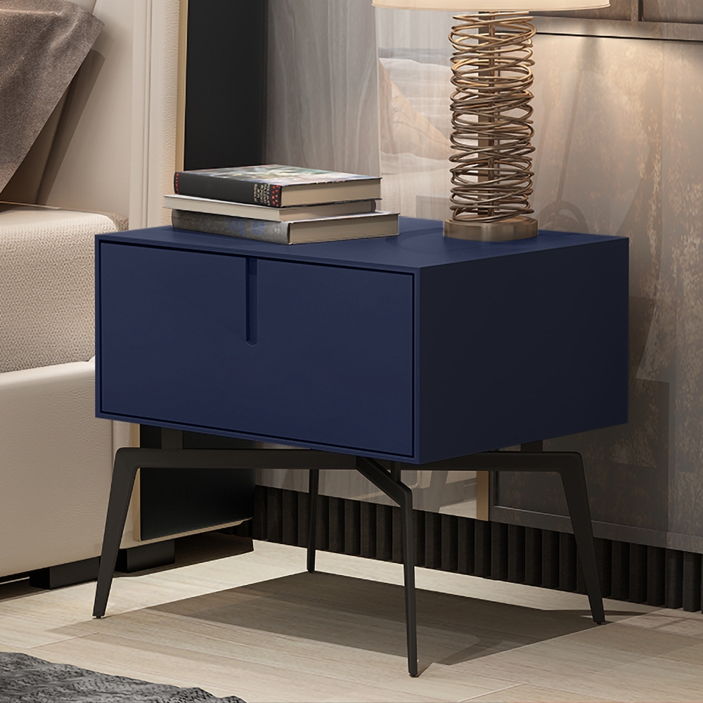 

Modern Nightstand Blue Nightstand with Drawer Side Table for Bedroom with Metal Frame