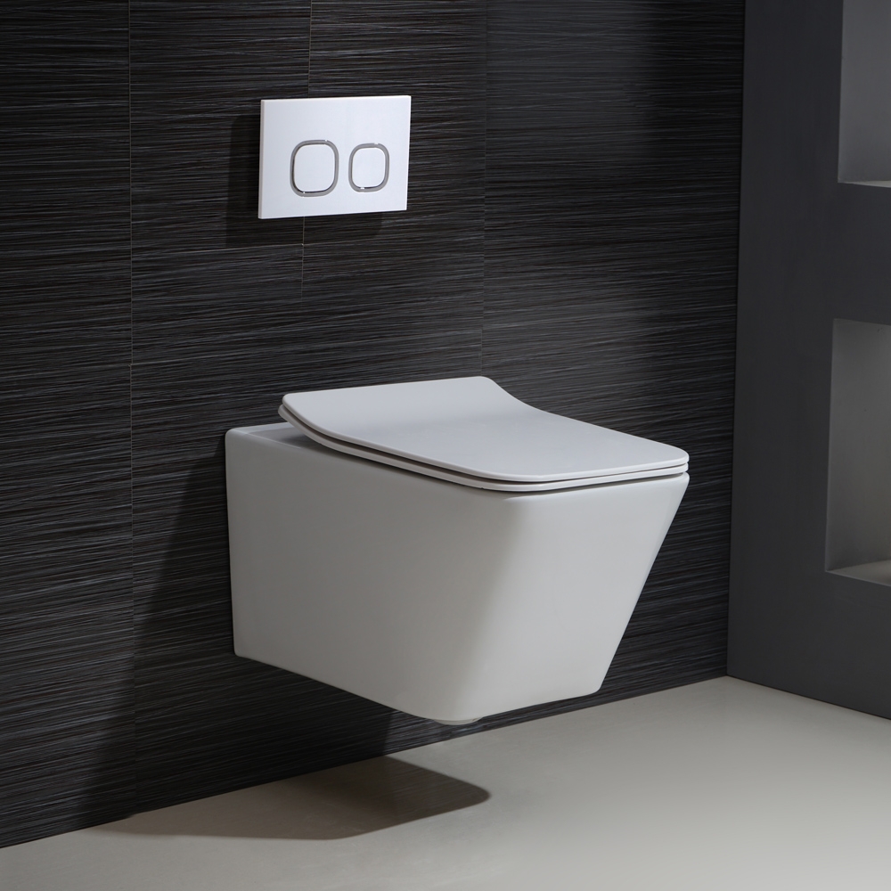 Modern One-piece 1.1/1.6 Gpf Dual Flush Square Wall Hung Elongated Toilet Bowl Only In White Custom Height