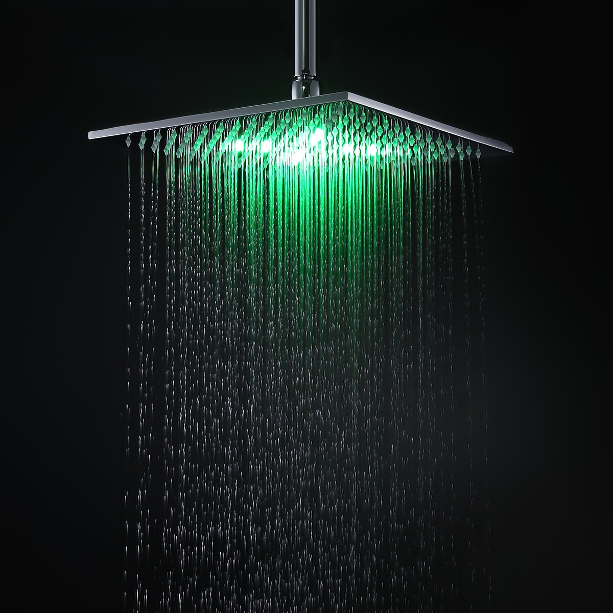 12 Inch Modern Square Solid Brass Led Rain Shower Head In Polished Chrome