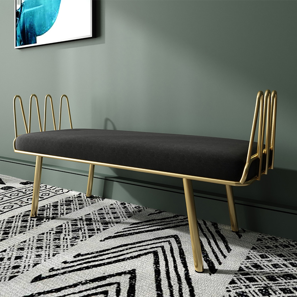 

Deep Gray Entryway Bench Modern Upholstered Velvet Bench Metal in Gold