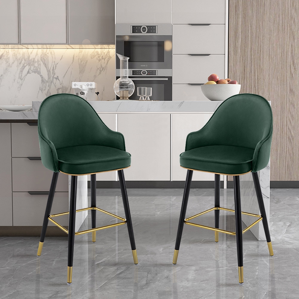 

Green Velvet Counter Height Bar Stool with Footrest Set of 2