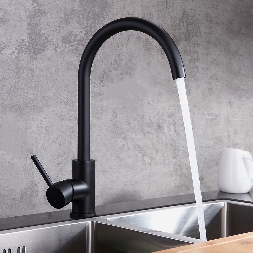 

Brewst Gooseneck Single Handle 1-Hole Matte Black Kitchen Sink Faucet Solid Brass