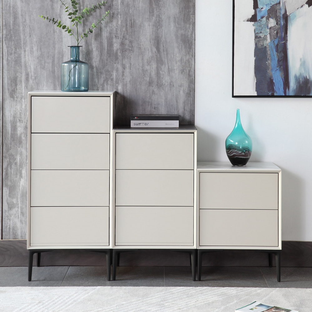 

Modern Off White 3-Drawer Chest of Drawers Stone Top