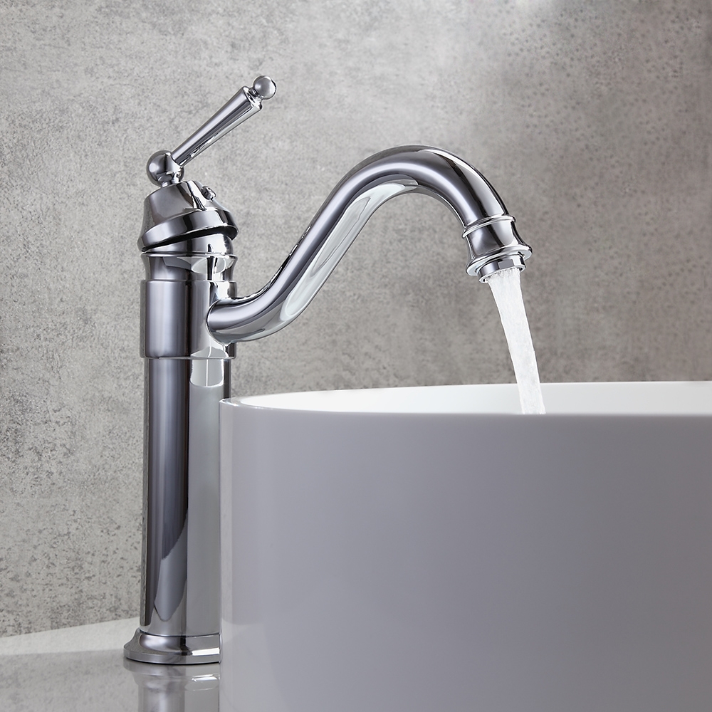 Adena Traditional Monobloc Single Lever Handle Bathroom Mid Tall Basin Mixer Tap in Polished Chrome