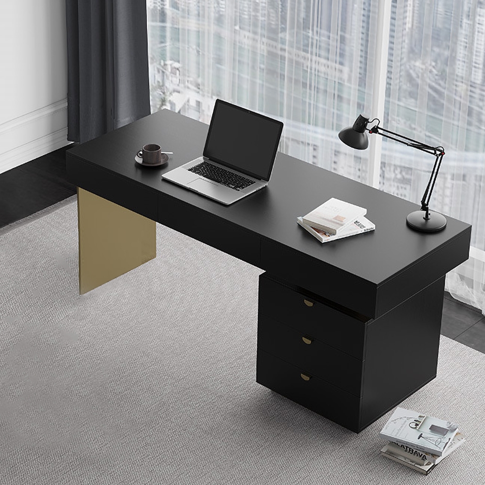1400mm Modern Black Office Computer Desk with 6 Drawer & Gold Leg