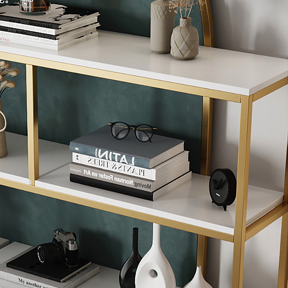 2000mm Contemporary Freestanding Shelf Bookshelf in White & GoldHomary