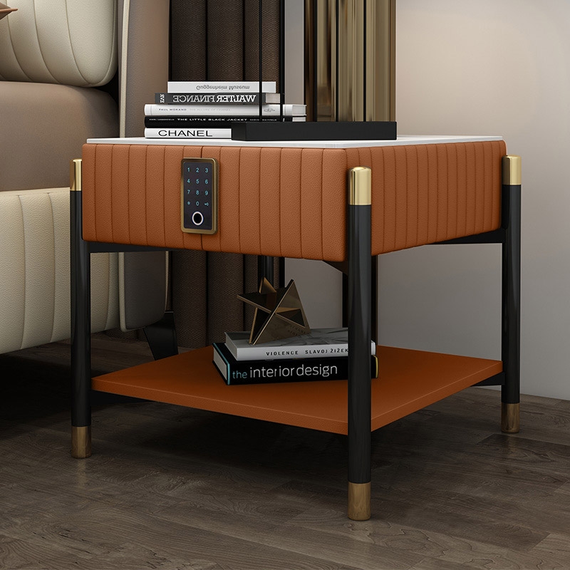 

Orange Upholstered Bedside Table 1-Drawer Nightstands with Electronic Lock Style A