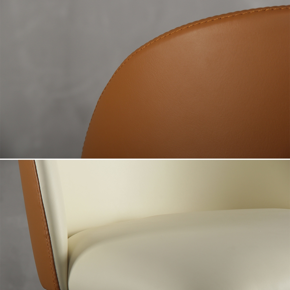 Modern Upholstered Dining Chair Beige&Orange PU Leather Dining Chair Metal Set of 2