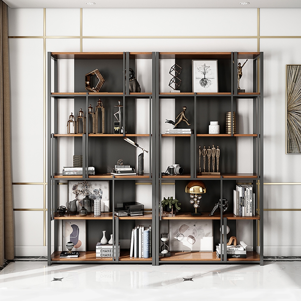 

78.7" Contemporary 5-Tiered Etagere Bookshelf in Black & Natural