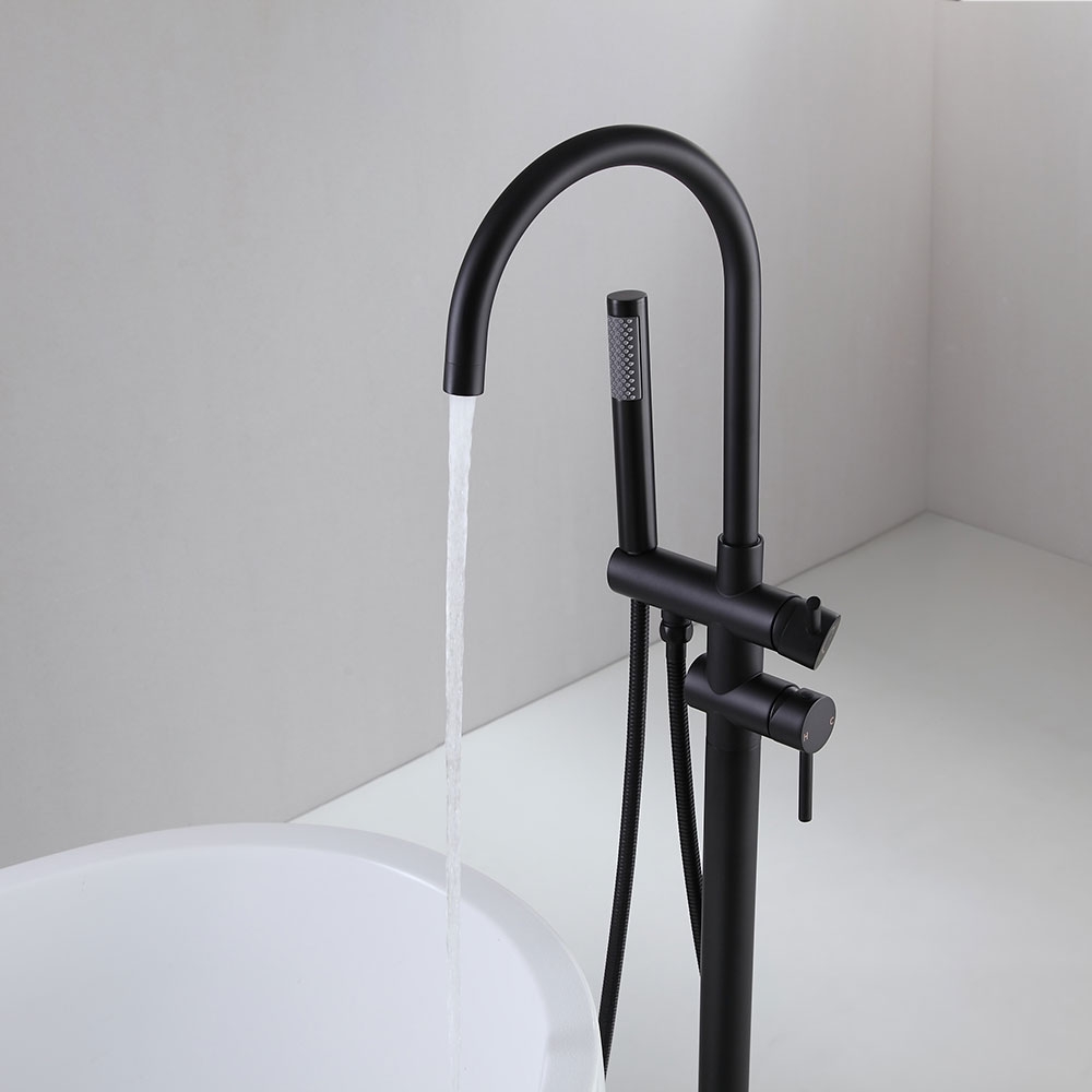 Brewst Contemporary Matte Black Gooseneck Freestanding Tub Filler Faucet