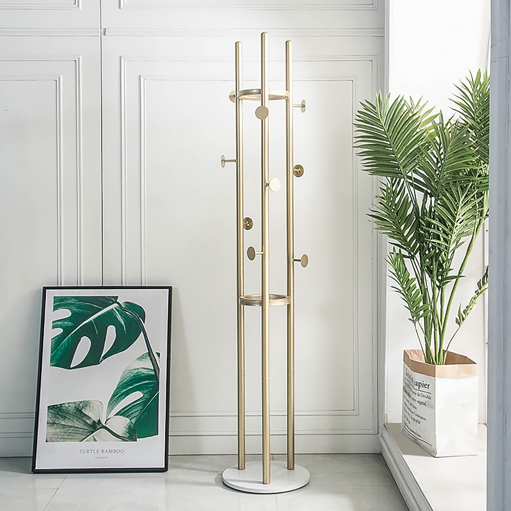 

66" Black Modern Chic Metal Freestanding Coat Rack with Shelf Marble Base