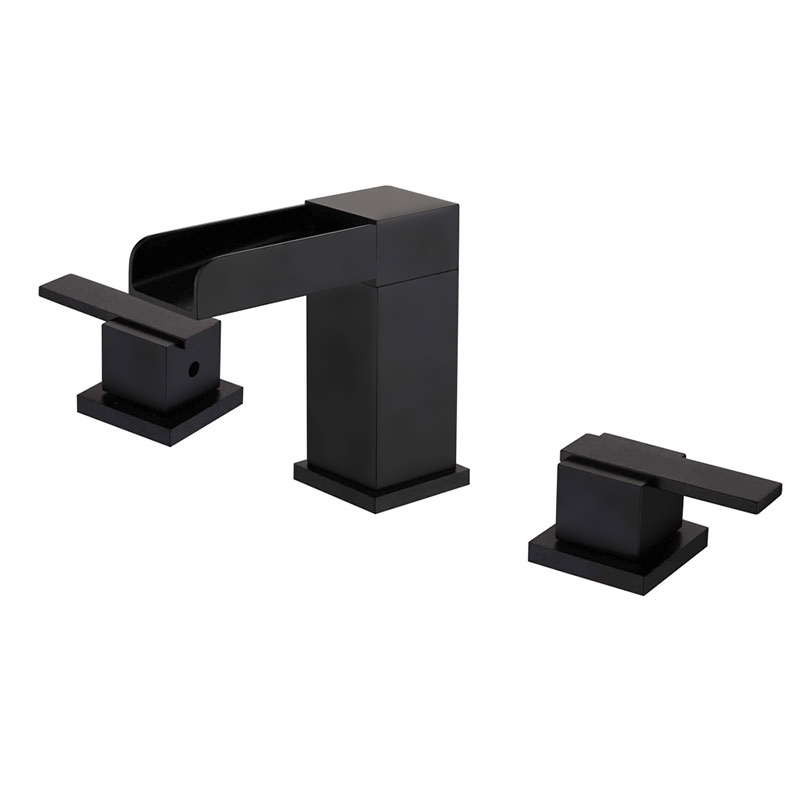 Mero Modern Waterfall Widespread Double Handle Right Angled Bathroom Sink Faucet In Matte Black