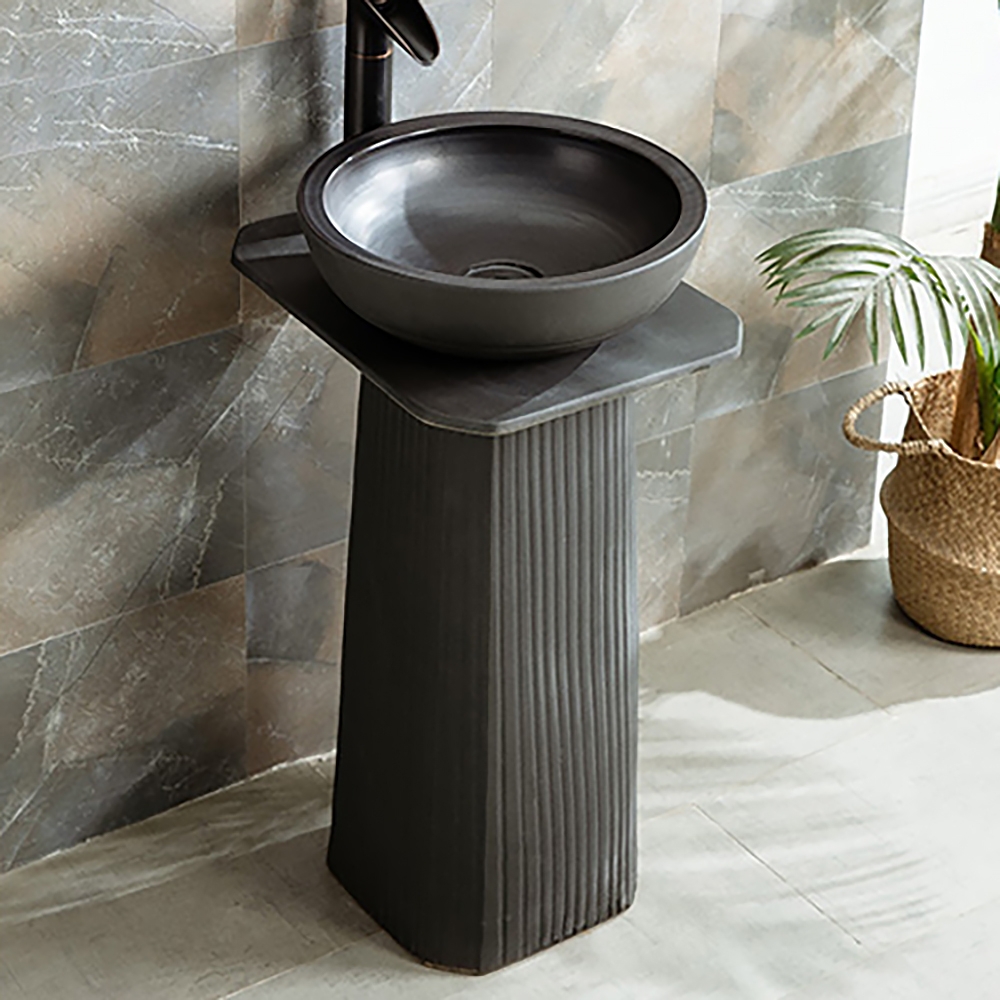 Grey Square Pedestal Basin Gaolin Round Countertop Basin without Waste & Tap