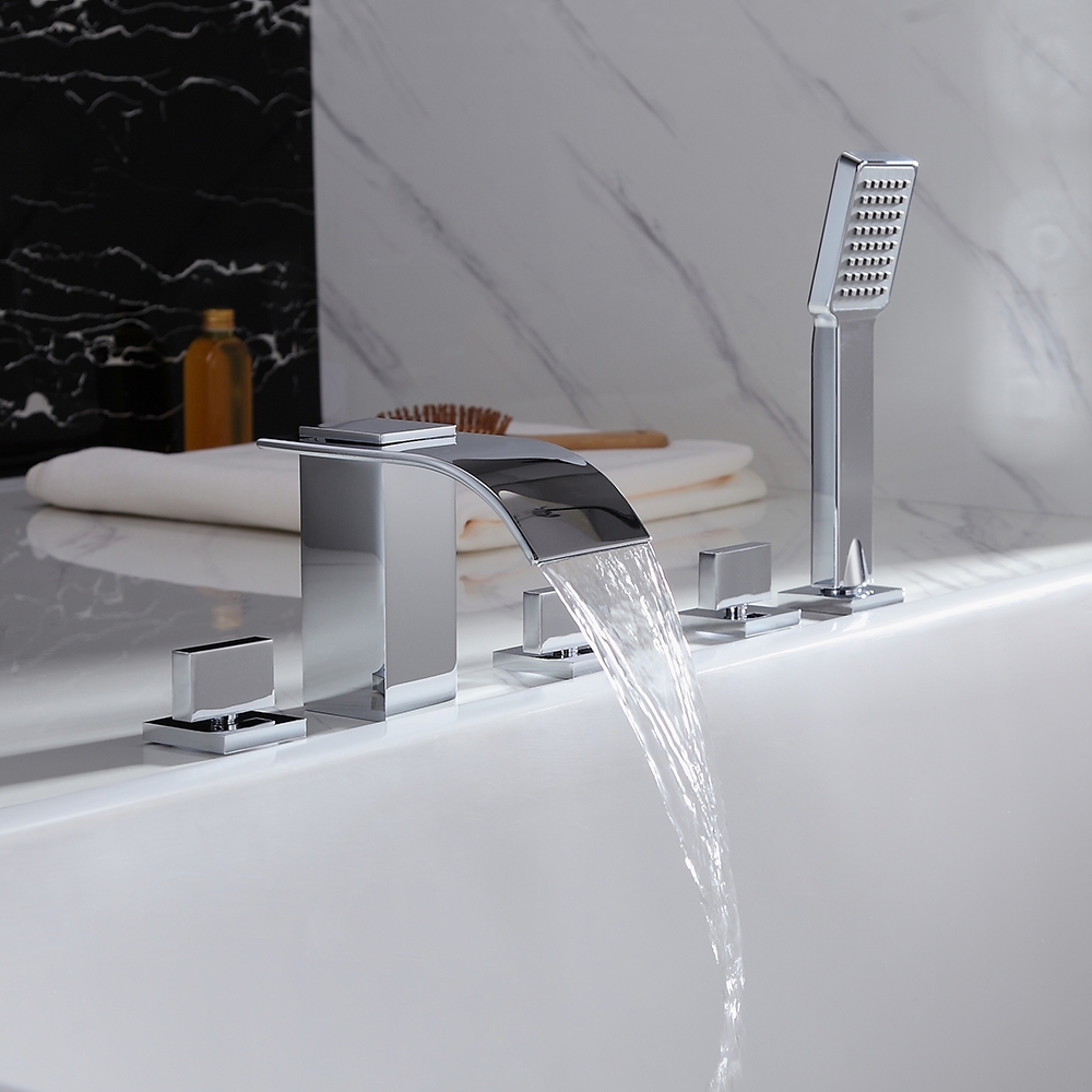 

Milly Cascade Waterfall Widespread Deck-Mount Roman Tub Filler Faucet & Hand Shower