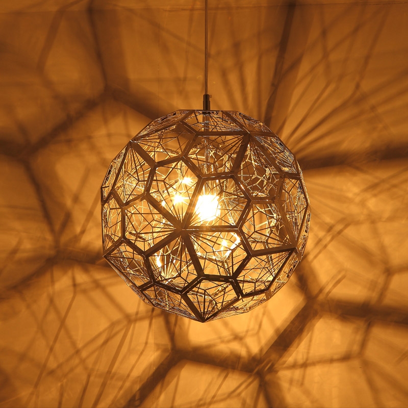 Modern Geometric Hollowed Out Globe 1-Light Pendant Light in Gold
