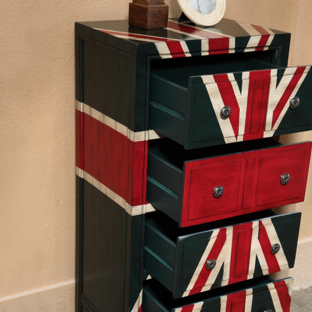 Vintage Tall Cabinet Distressed Accent Chest with 4 Drawers Black&Red 39" in Height