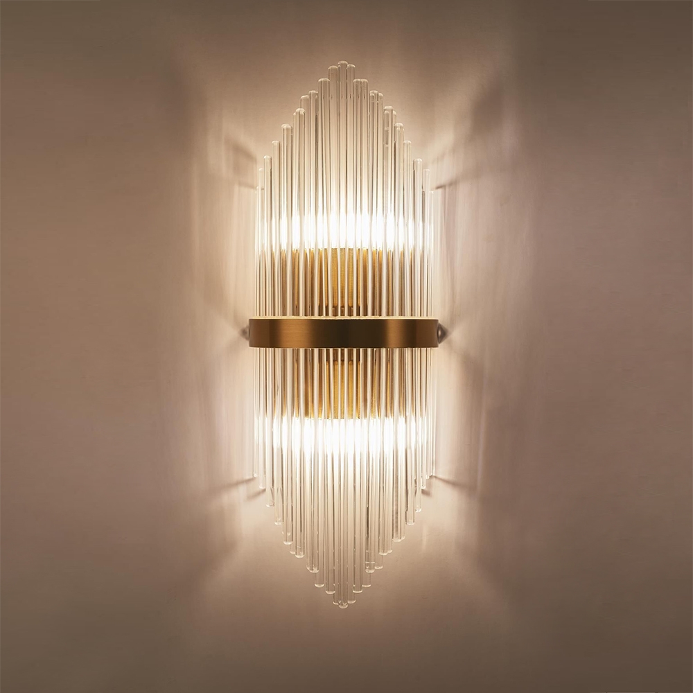 

Contemporary Creative Glass Rod 2-Light Indoor Wall Sconce Vanity Light Metal in Gold