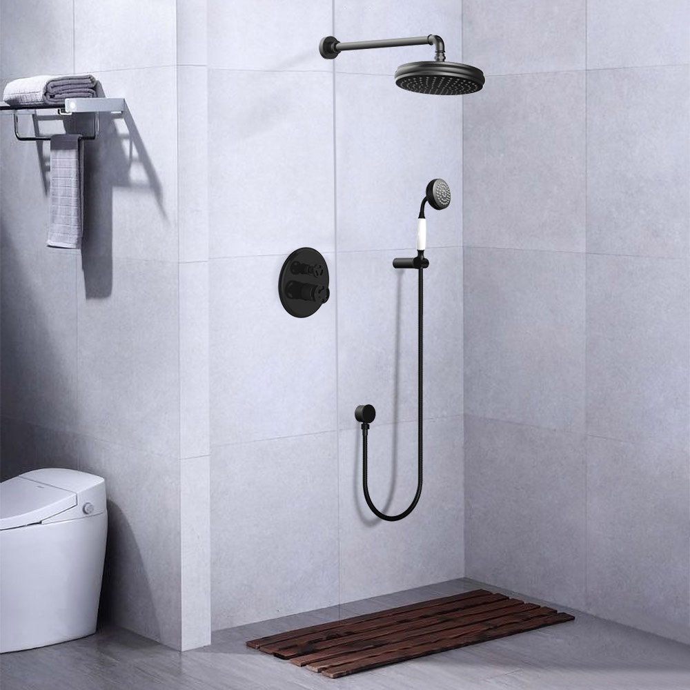 

Ruth Black Wall Mounted 8" Shower System With Hand Shower