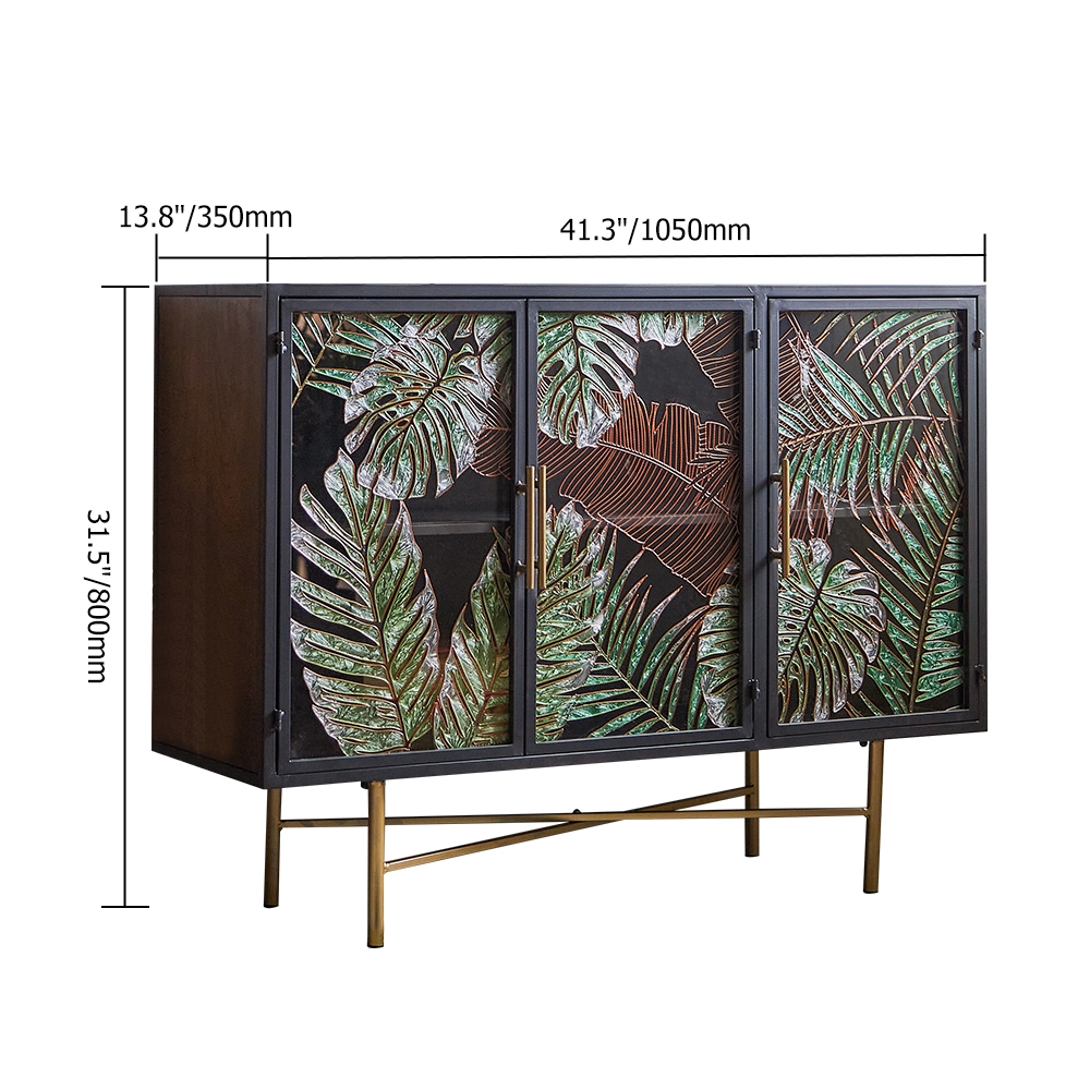 1050mm modernes Sideboard Buffet Farbige Zeichenfläche aus gehärtetem Glas Türen und Regale