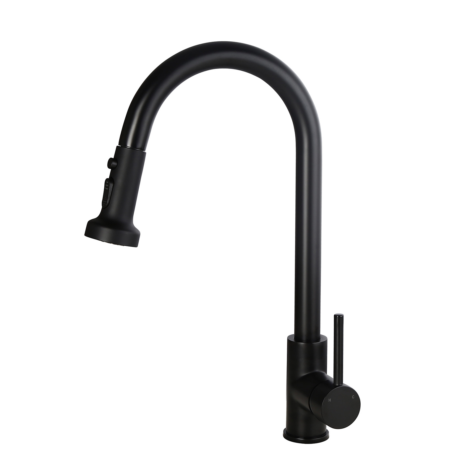 Commercial 3-Function Pull Down Spray Swivel Sprayhead Kitchen Sink Faucet with Deck Plate Matte Black Brass