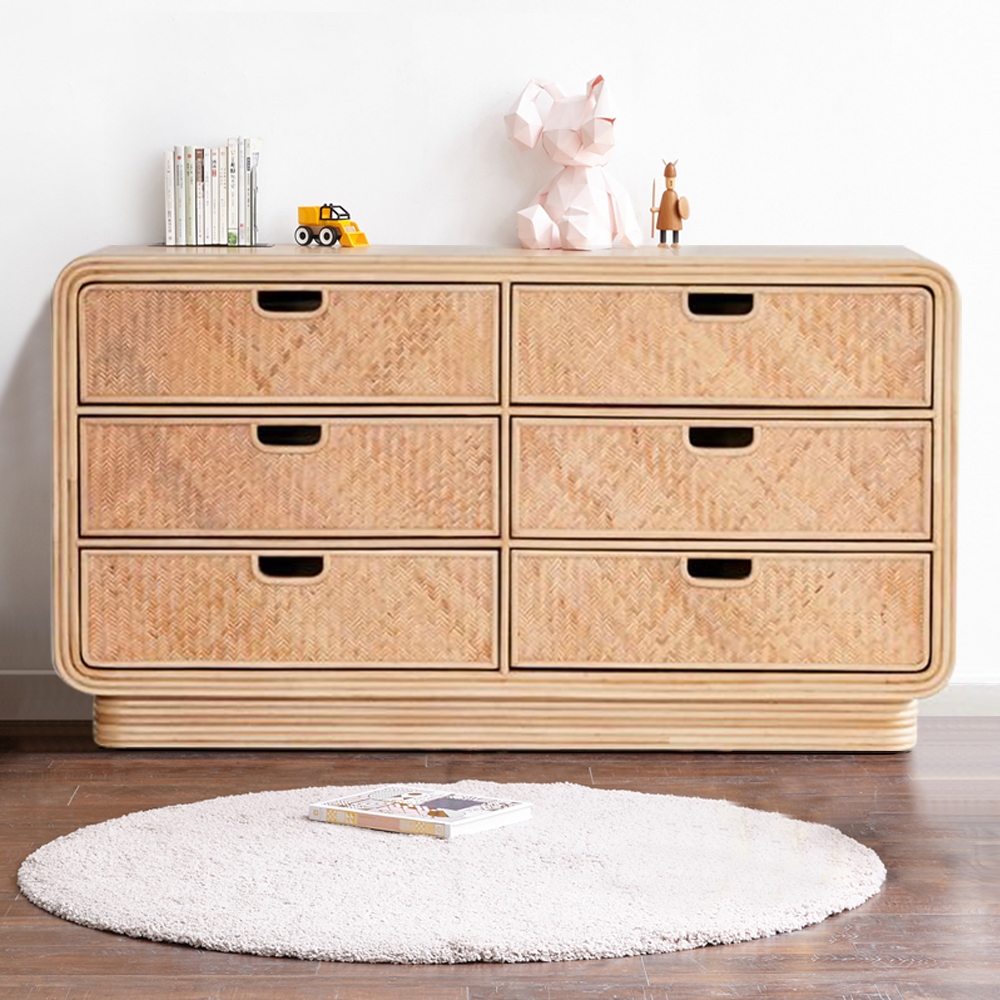 

63" Natural Dresser Rattan Woven Cabinet with 6 Drawers