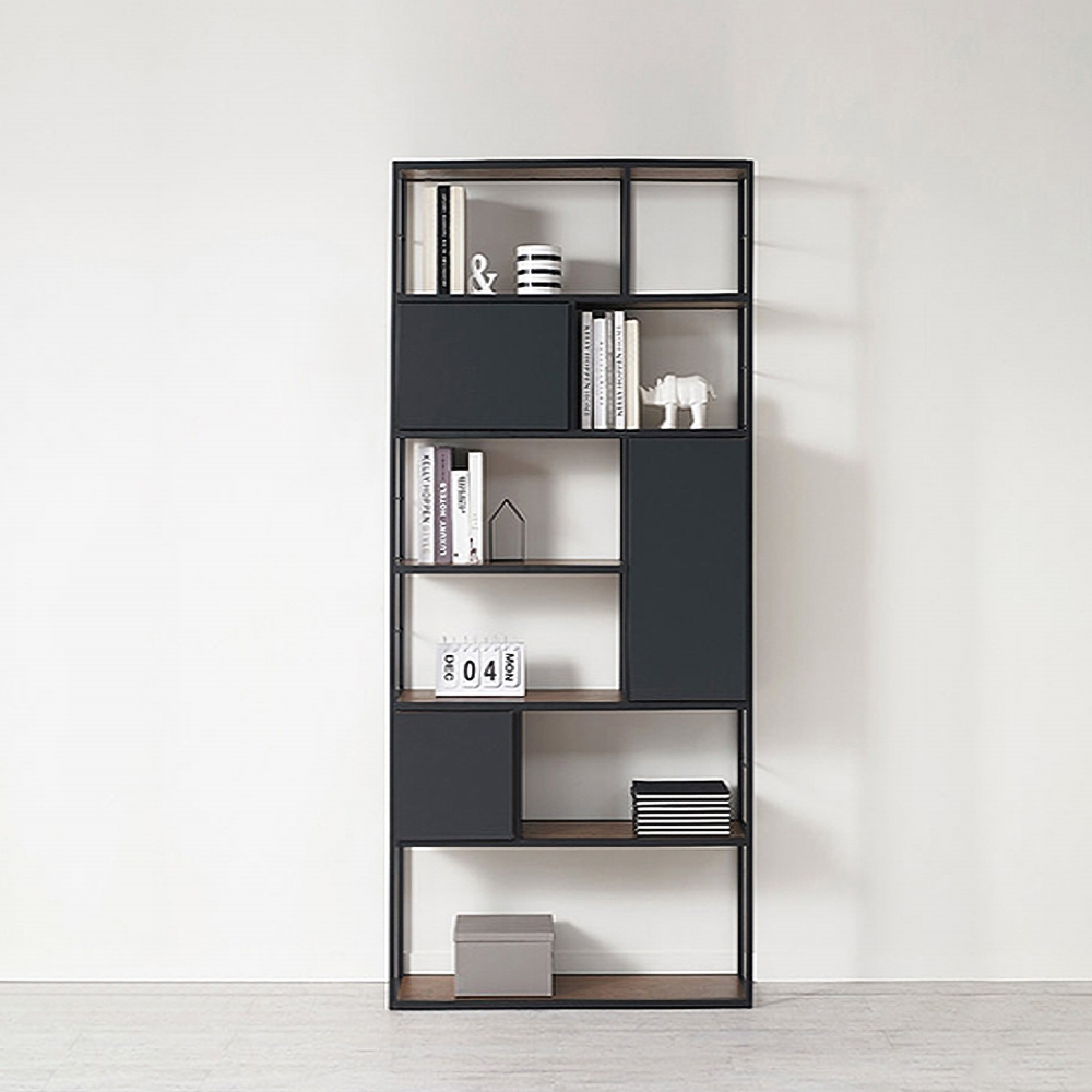 Black Industrial Bookshelf Rectangular Bookcase with Shelves in Small