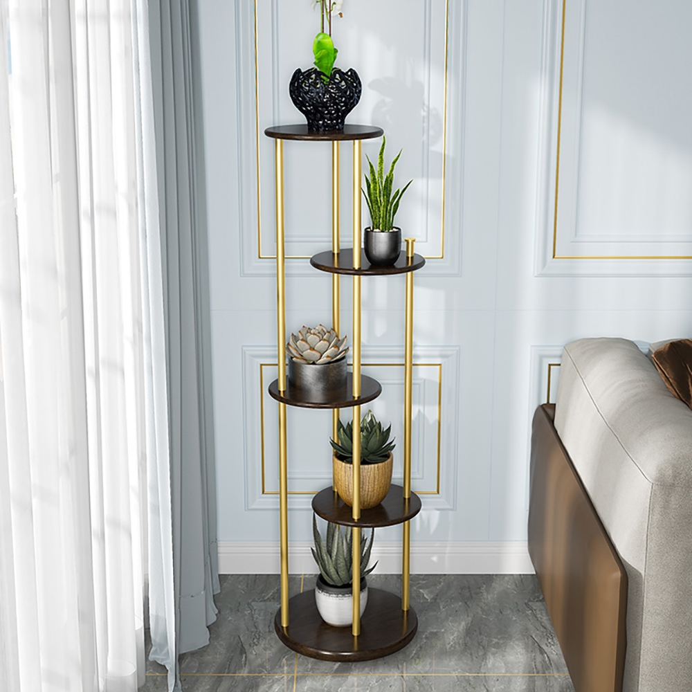 

Modern Metal Conor Plant Stand Shelving Freestanding with 5-Tier Shelving Gold & Black