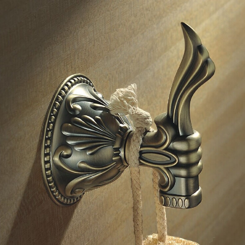 Atre Luxurious Antique Brass Classical Carved Single Wall Mounted Robe Hook For Bathroom