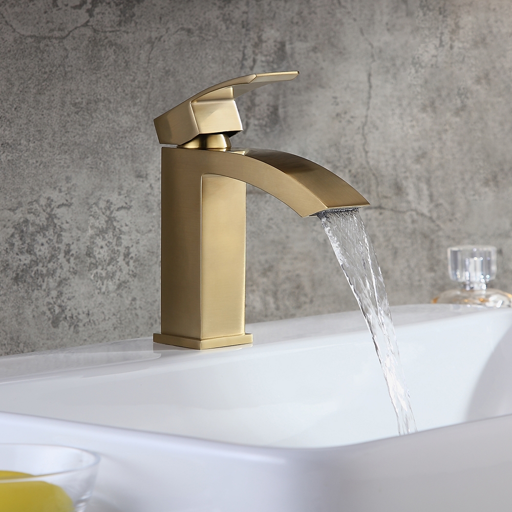 Contemporary Style Brushed Gold Monobloc Deck Mounted Bathroom Basin Tap