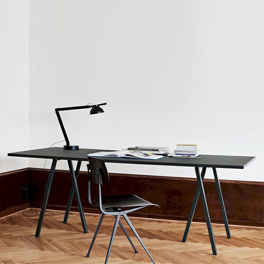 Image of 63" Black Rectangular Writing Desk Pine Wood Top Metal Legs Desk