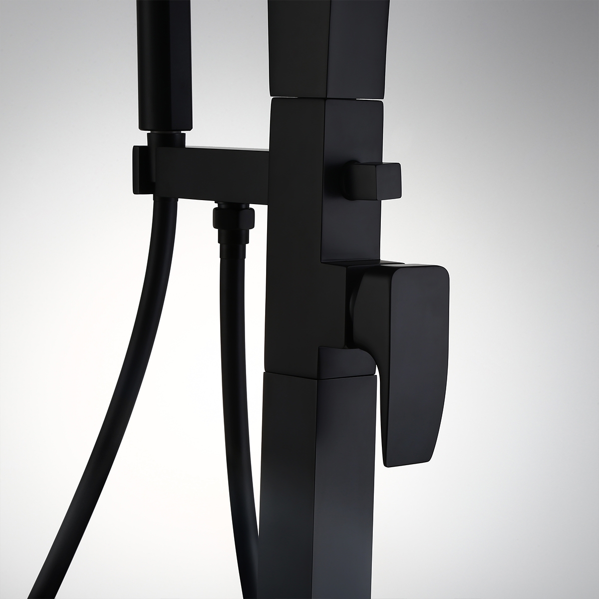 Waterfall Spout Matte Black Freestanding Bath Filler Tap with Handheld