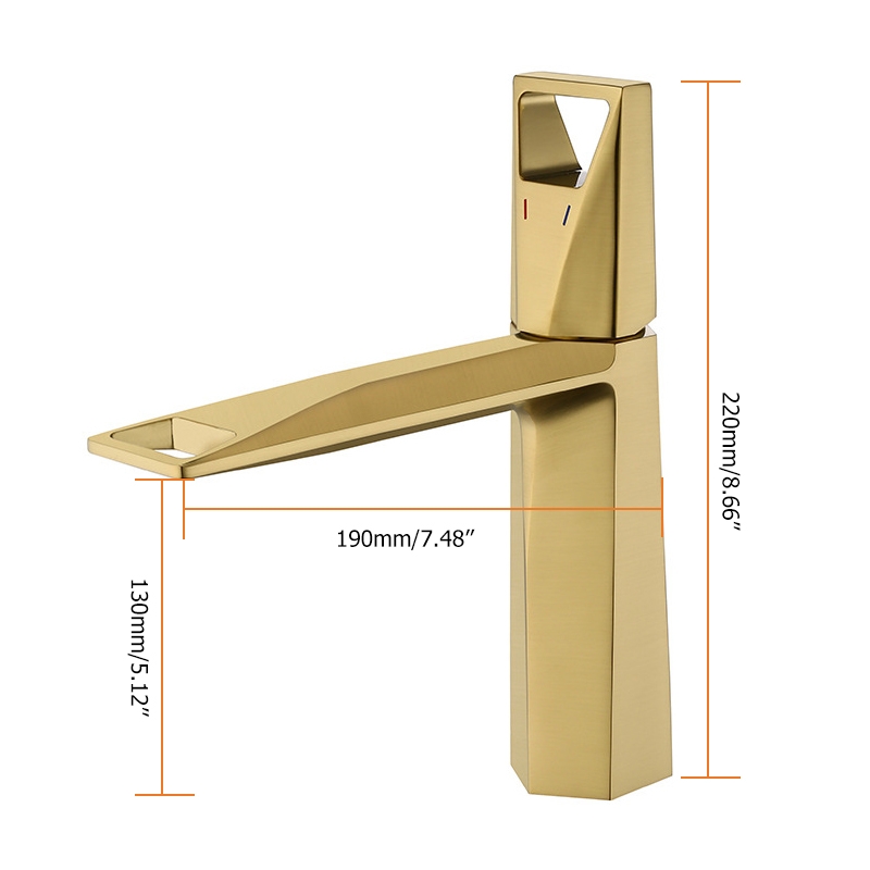 Brushed Gold Single Handle Bathroom Sink Faucet Single Hole Solid Brass