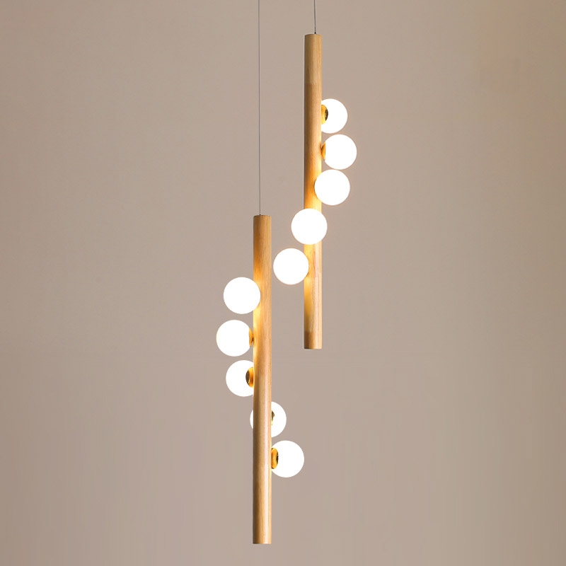 Tram Modern Linear Pendant Light Vertical Wood Pendant Light Globe Spiral Pendant Light 5-Light