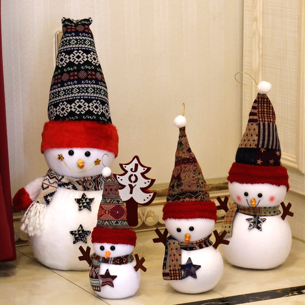 Christmas Decoration Snowmen Doll Snowmen Plush Toys Stuffed Linen Set Of 4